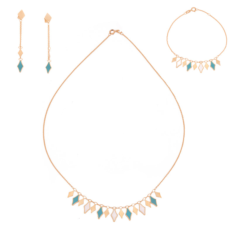 18K Gold Half Set with Colored Design In Turquoise