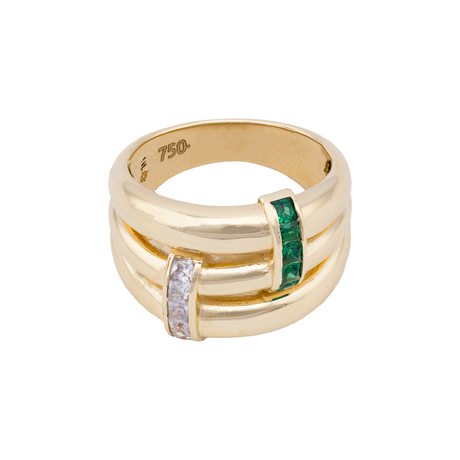 18K Gold Wide Triple Design Ring