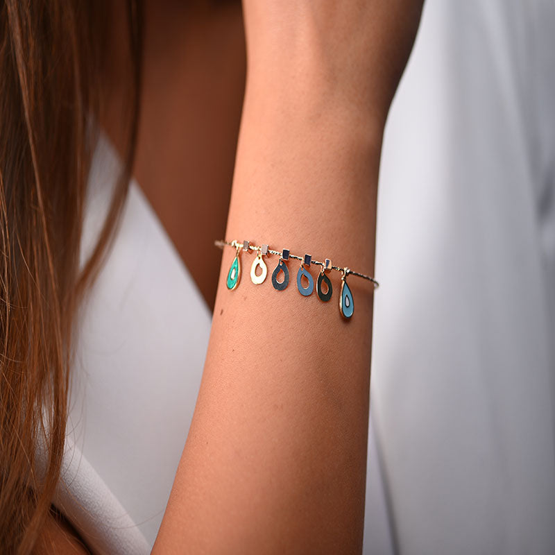 18K Gold Bracelet with Colorful Teardrop Charms