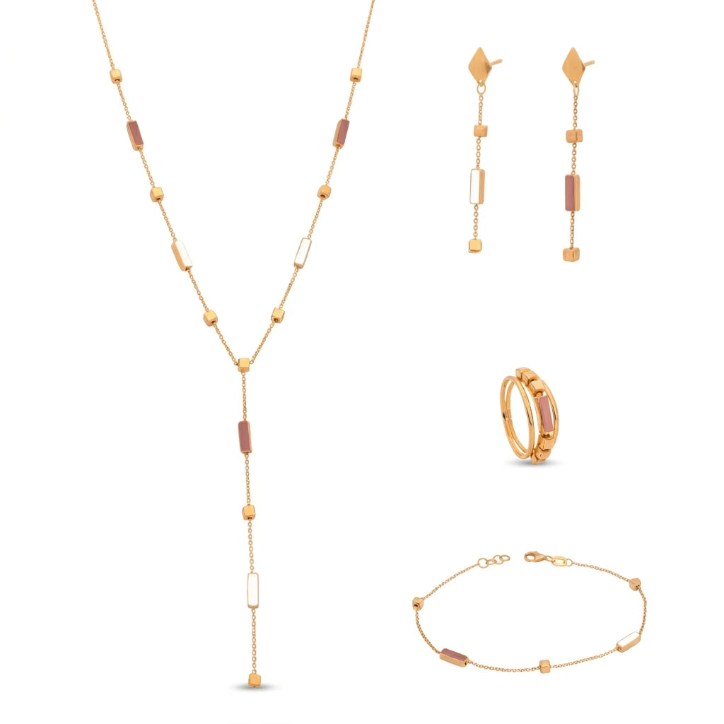 18K Gold Set with Prominent Rectangles