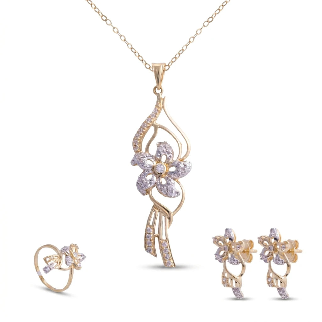 18K Gold Half Set with Spring Days Flower Design