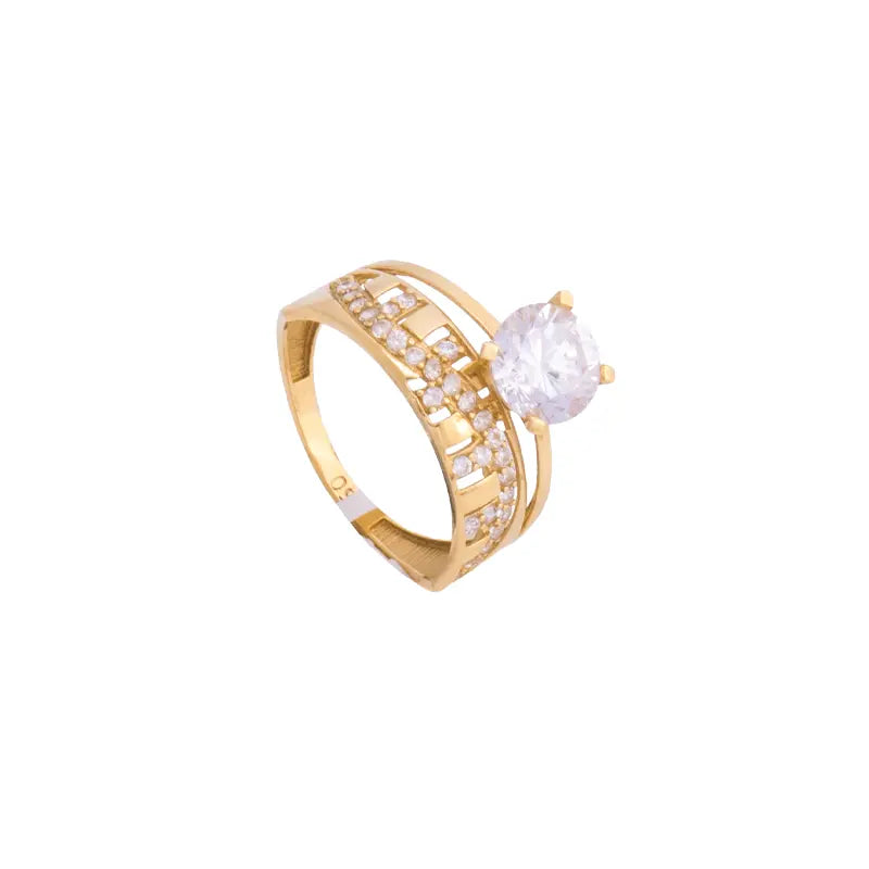 18K Gold Ring with Central White Gemstone
