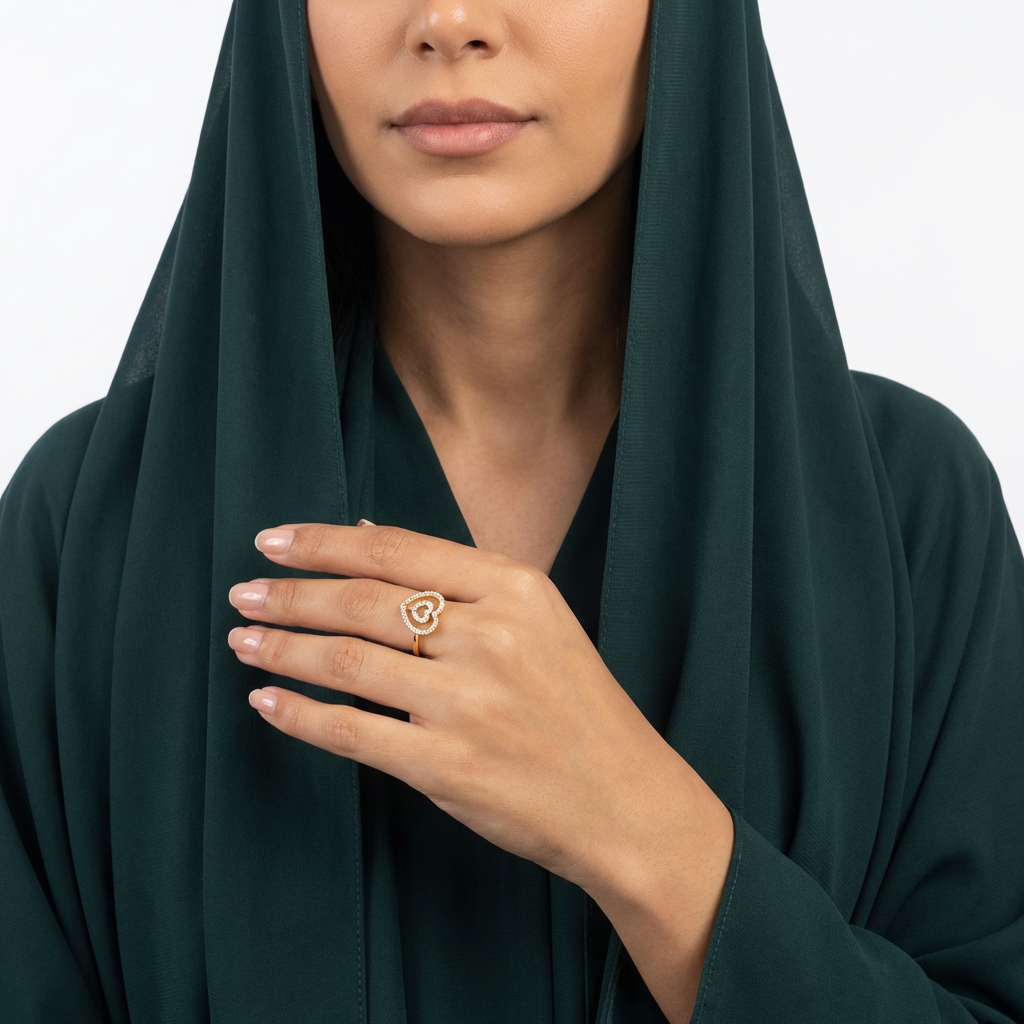 خاتم بيلبيتر ذهب عيار 18 بقلب مزدوج مرصع