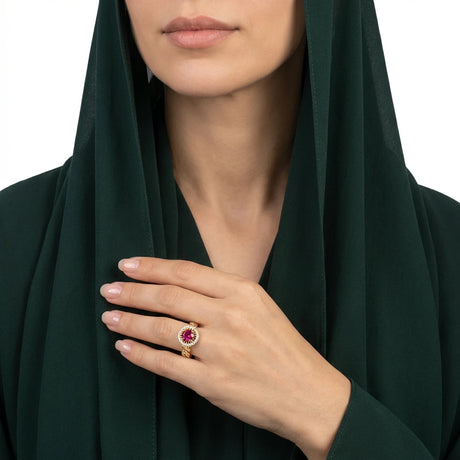 خاتم ذهب عيار 18 الصفوة بفص أحمر