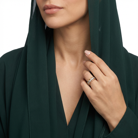 خاتم ملكة الإبتسام عيار 18 مجدول مرصع