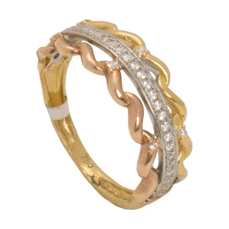 18K Gold Queen of Smiles Ring with Paved Braided Design