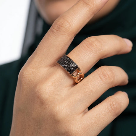 18K Gold Ring Paved with Black Stones