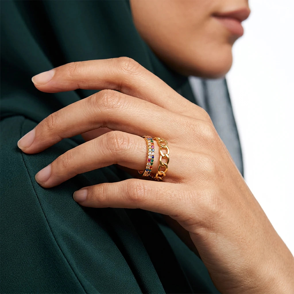 18K Gold Ring with Stones Design In Colorful