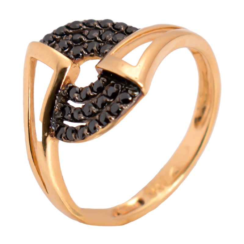 18K Gold Ring with Stone Design In Black