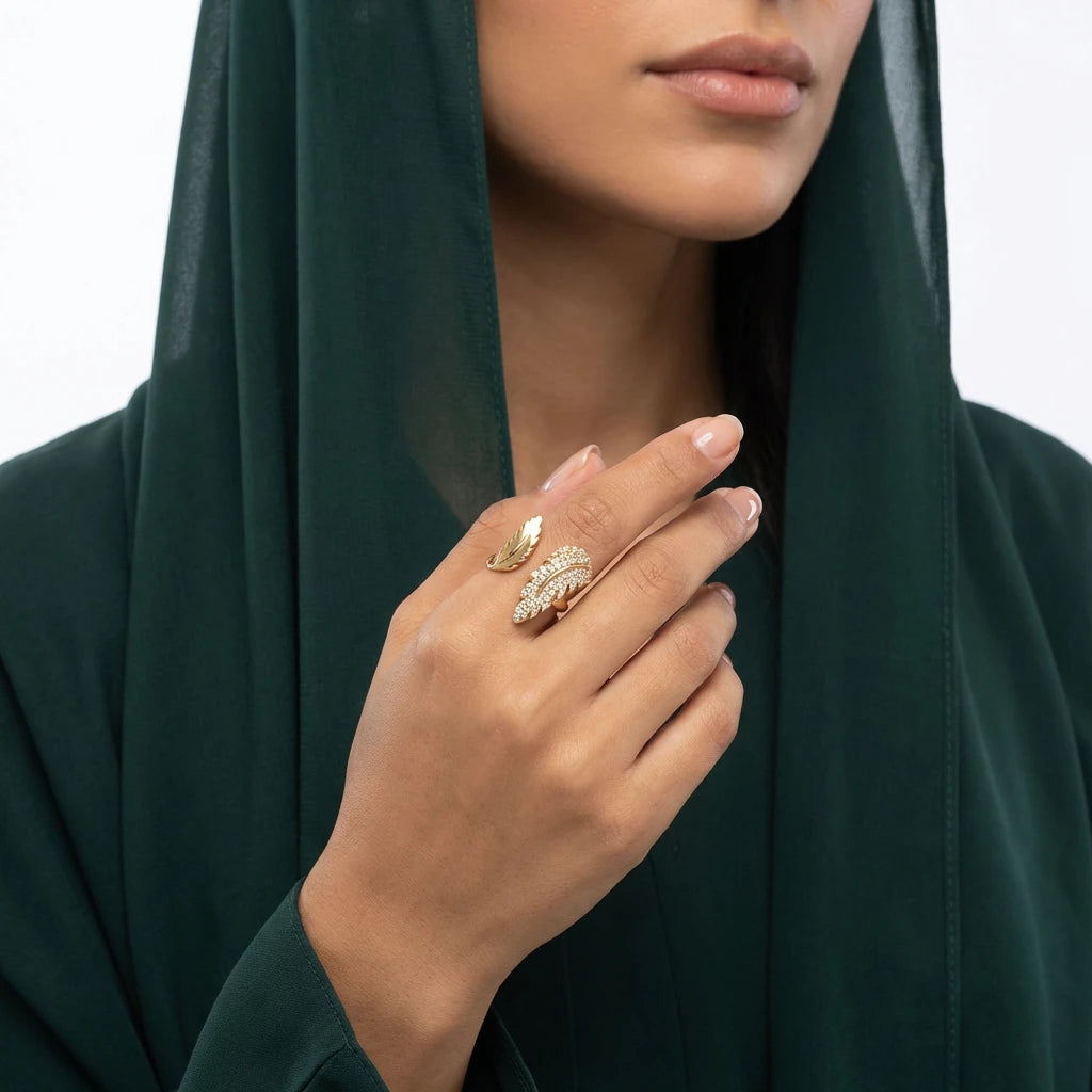 خاتم ذهب عيار 18 أوراق الطبيعة