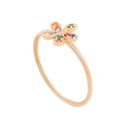 18K Gold Ring with Paved Colorful Stones