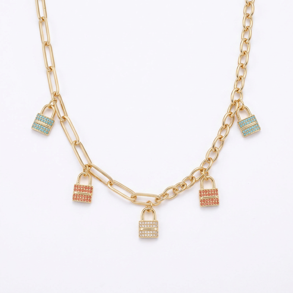 18K Gold Pendant with Locks Design