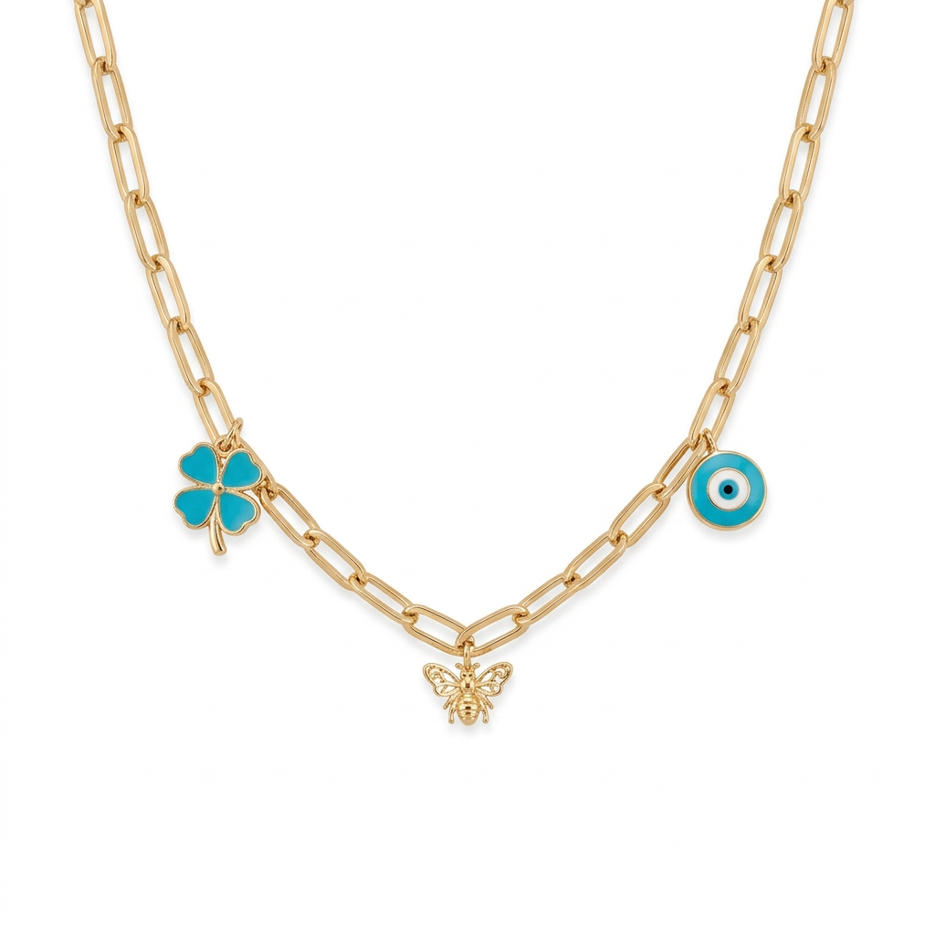 18K Gold Guardian Eye Necklace with Elegant Symbolic Design
