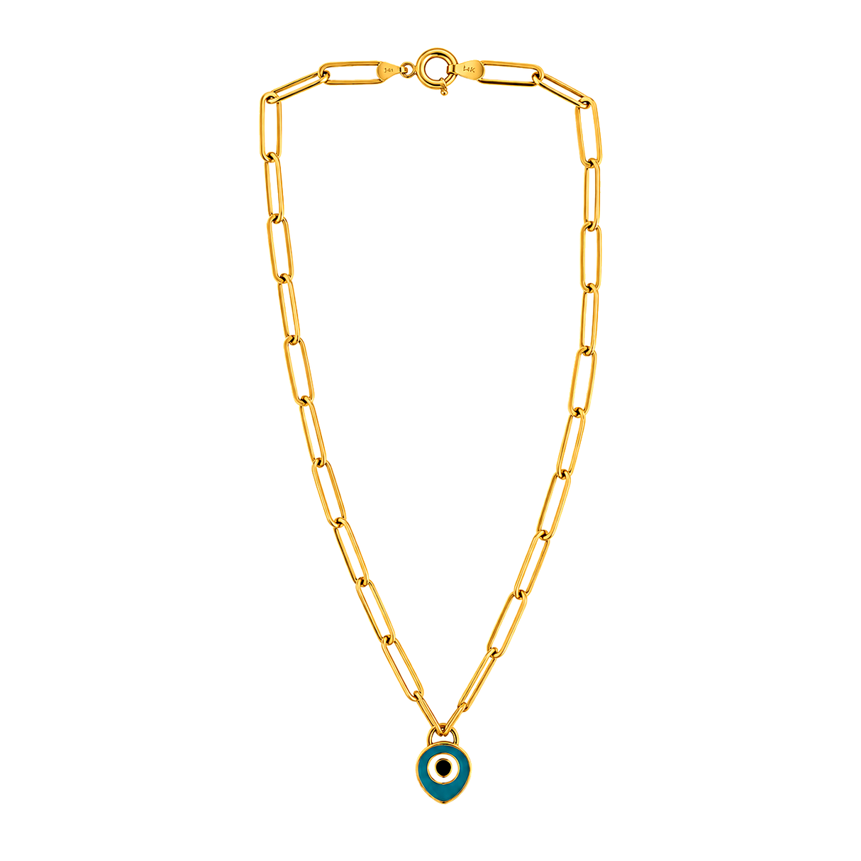 18K Gold Necklace with Eye Colored Pendant