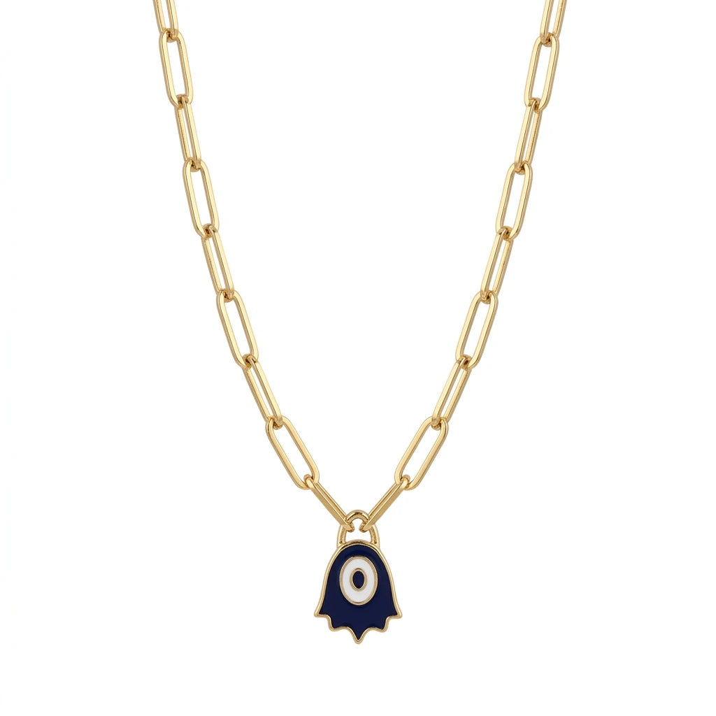 18K Gold Necklace with Blue Pendant
