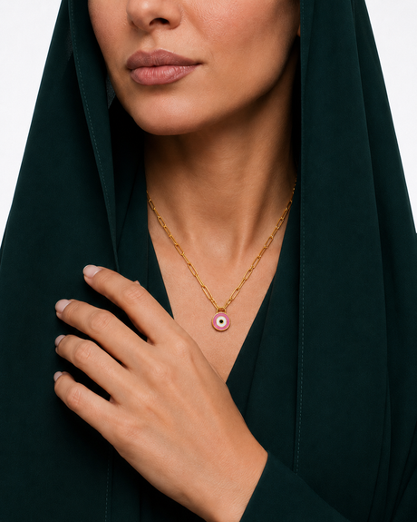 18K Gold Necklace with Colorful Eye Pendant