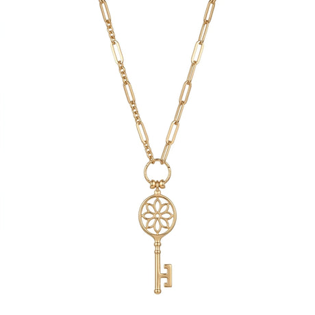 18K Gold Youth Secret Necklace with Elegant Key Design