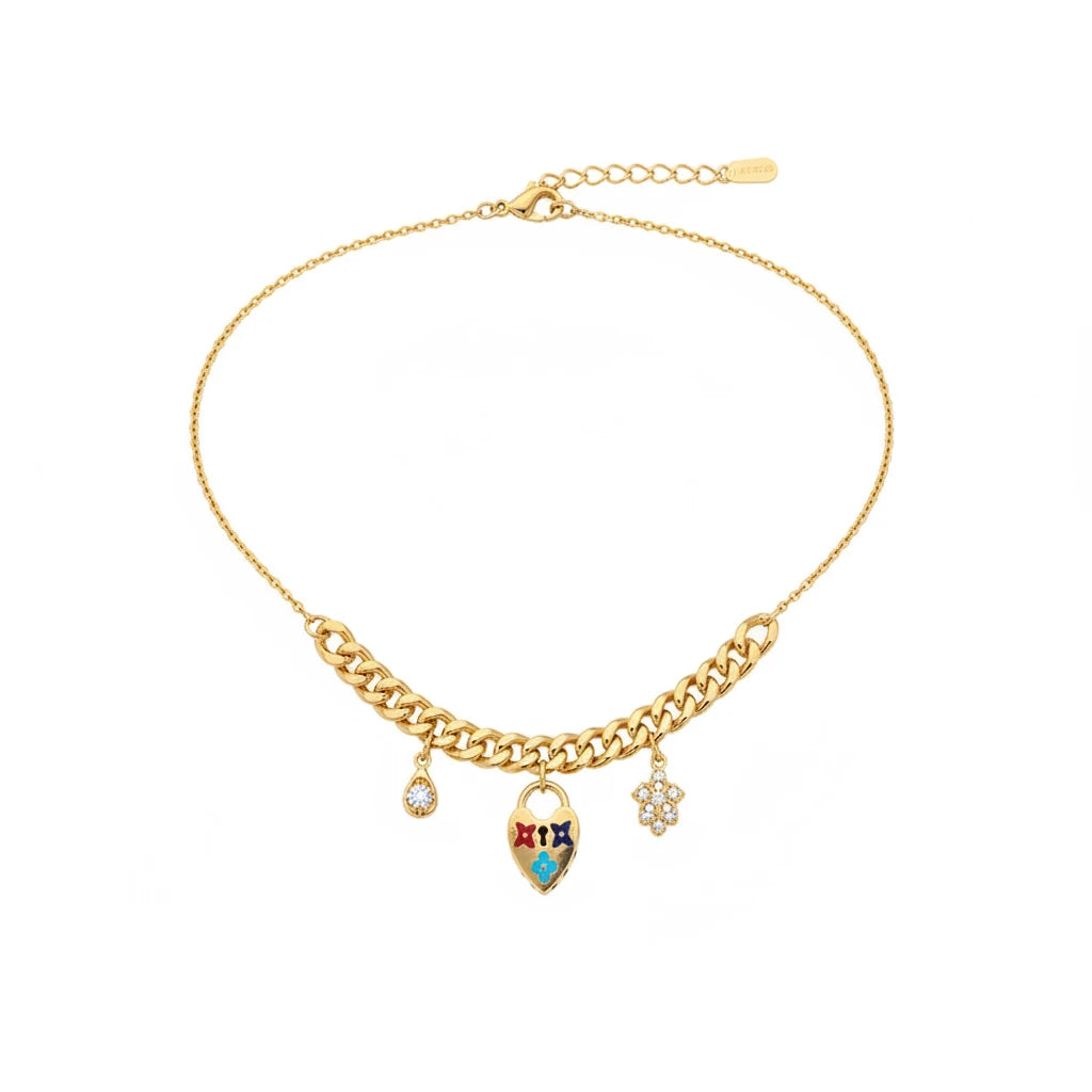 18K Gold Necklace with Assorted Dangling Pendants