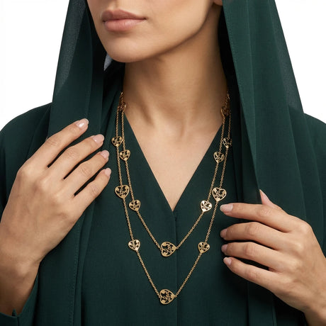 18K Gold Shawl with Dangling Hearts Design
