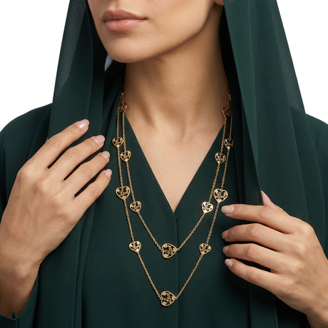 شال ذهب عيار 18 بتصميم قلوب متدلية