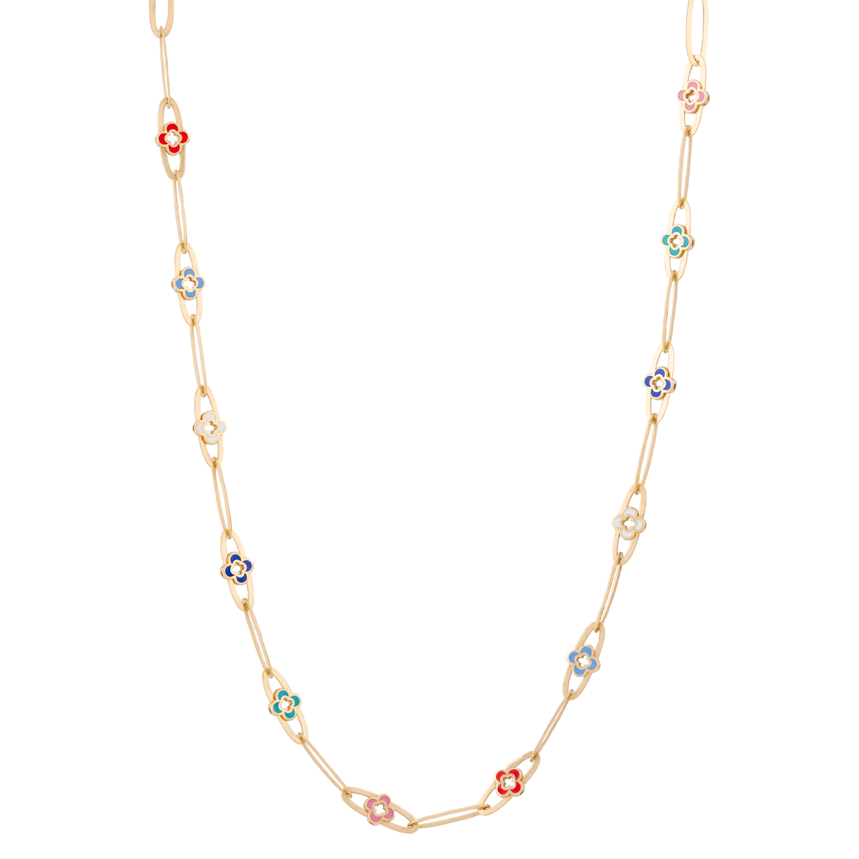 18K Gold Neighbors Garden Necklace with Colorful Flowers