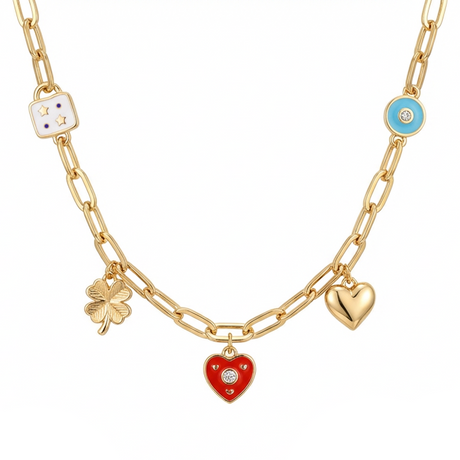 18K Gold Necklace with Assorted Shape Pendants