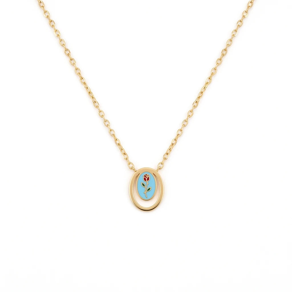 18K Gold Necklace with Interlocking Circles Pendant Design