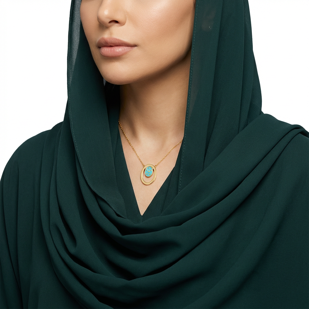 عقد ذهب عيار 18 بتعليقة بيضاوية