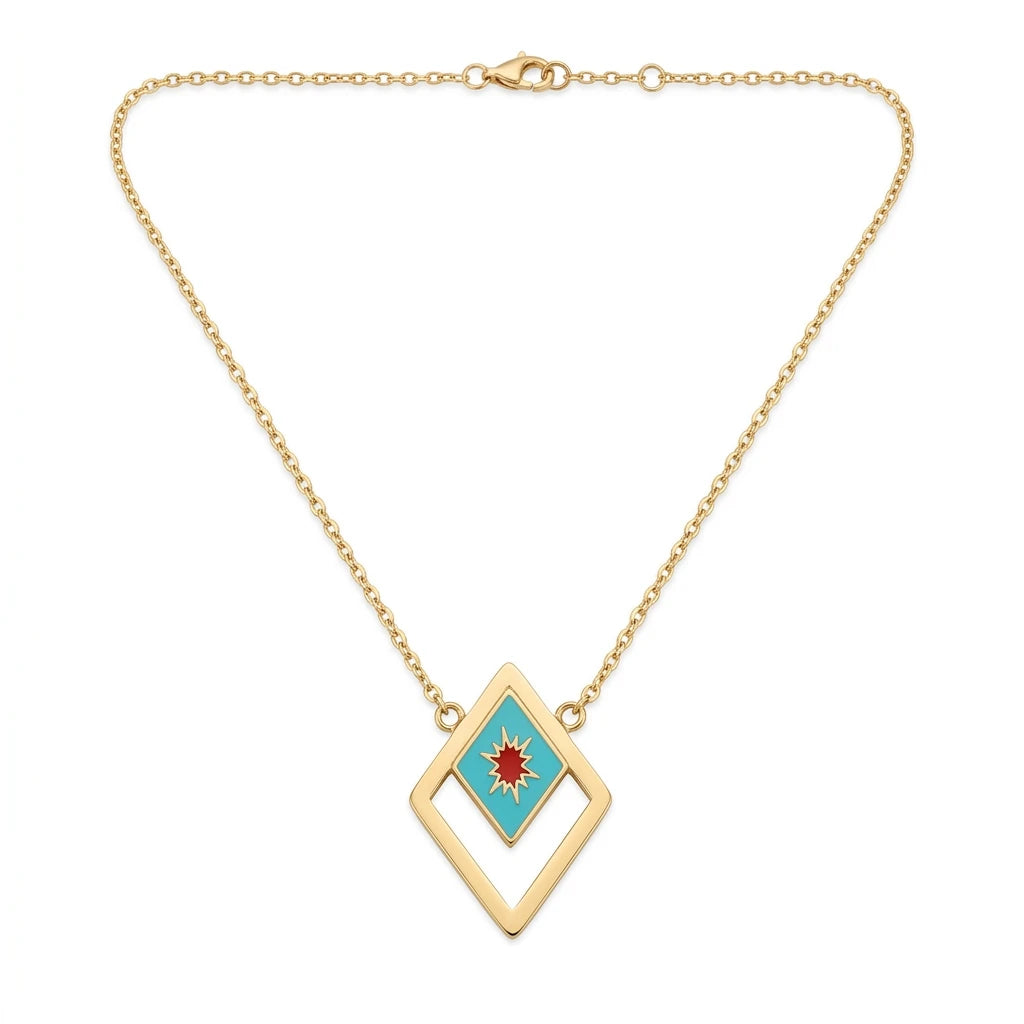 18K Gold Necklace with Turquoise Oval Pendant