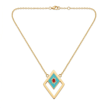 18K Gold Necklace with Turquoise Oval Pendant