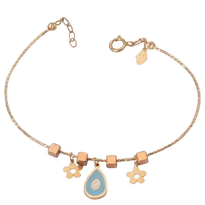 18K GoldKids Bracelet with Water Drop and Rose Design
