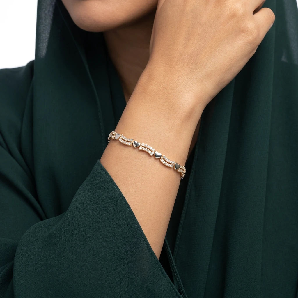 18K Gold Heart Bracelet with Gemstones