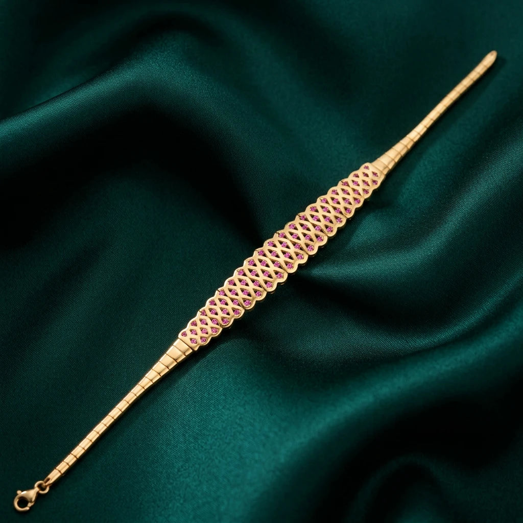 18K Chain Bracelet with Fuchsia Stones Design