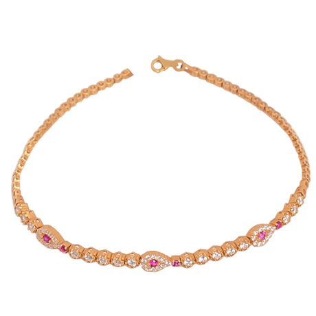 18K Gold Bracelet with Shiny Fuchsia Stone