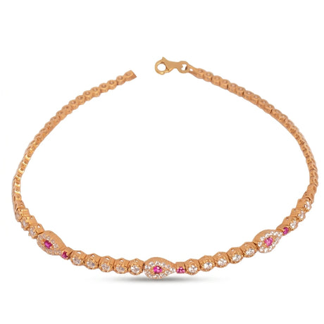 18K Chain Bracelet with Shiny Fuchsia Stone Design