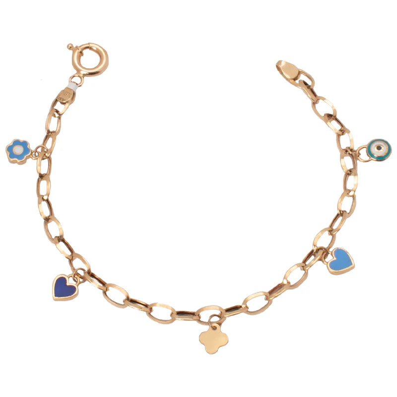 18K Gold Bracelet Gentle Wave with Colorful Charms