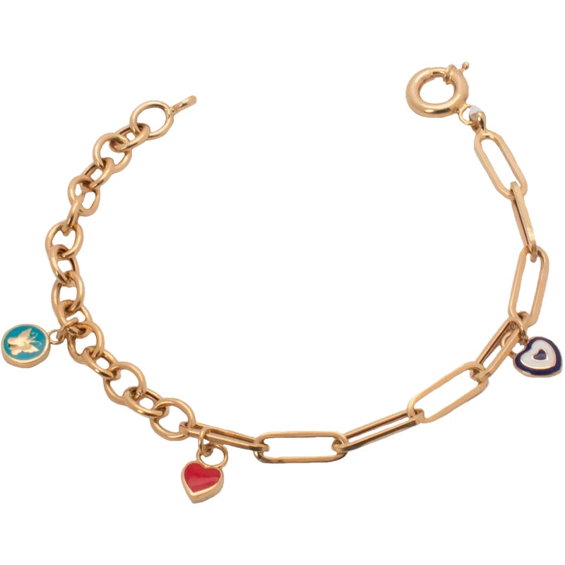 18K Gold Bracelet with Multiple Dangling Pendants Design