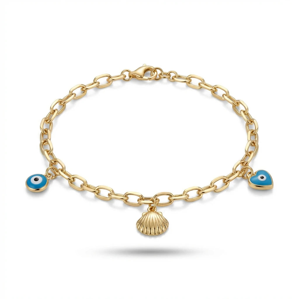 18K Gold Kids Bracelet with Playful Pendants