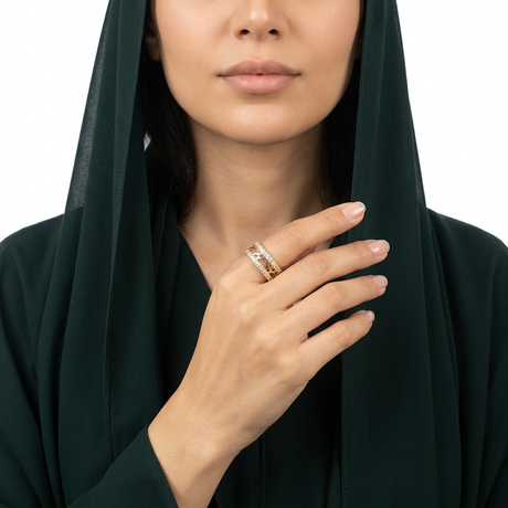 دبلة ايديت ذهب عيار 18 بفصوص لامعة