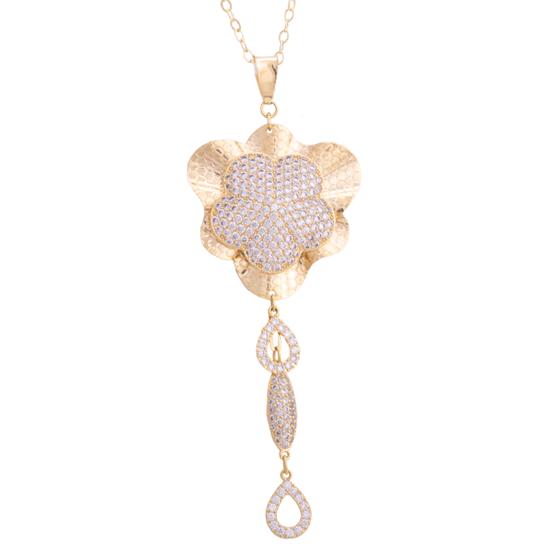 18K Gold Pendant Flower with Sparkling Stones