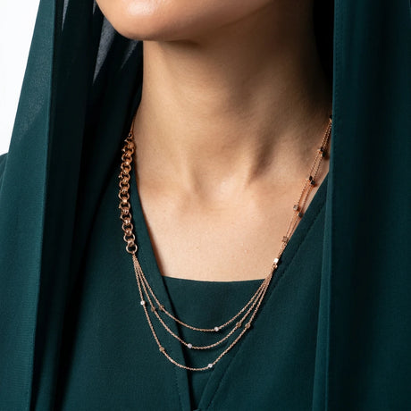 18K Gold Long Triple Layer Statement Necklace