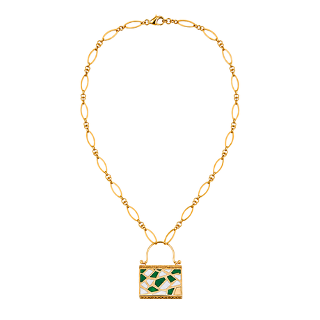 18K Gold Shawl Necklace with Colorful Bag
