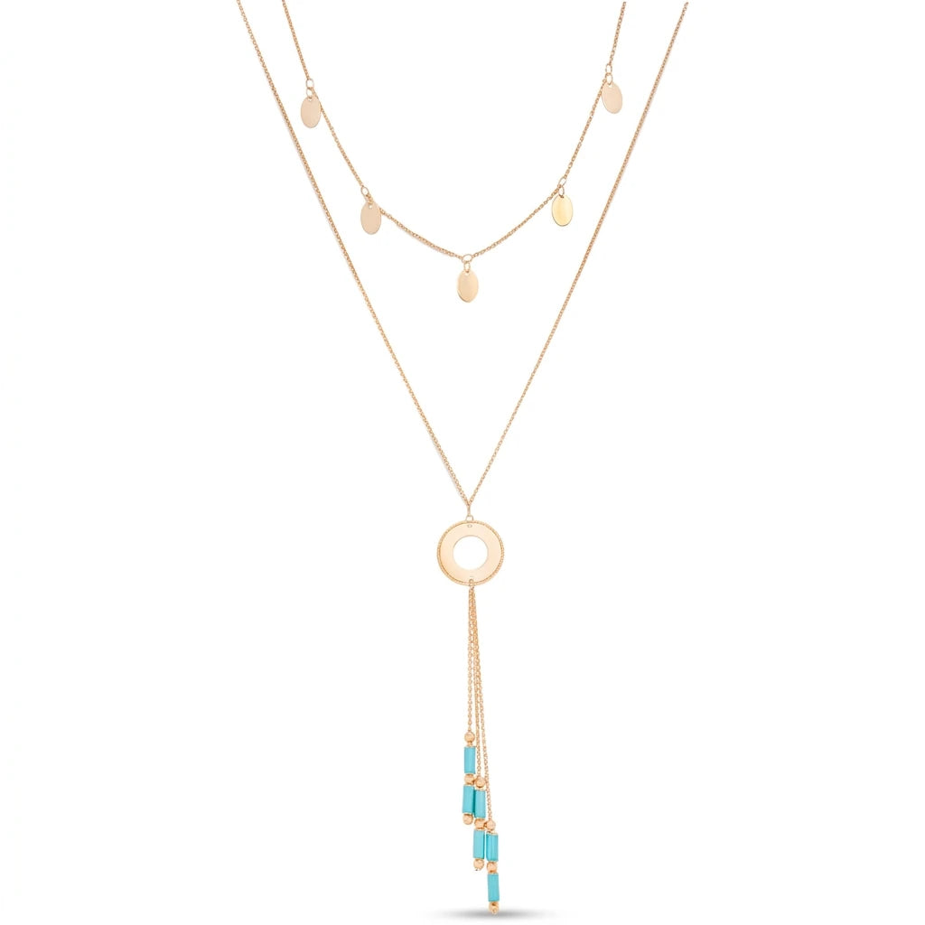 18K Gold Multi Layer Necklace with Turquoise Color