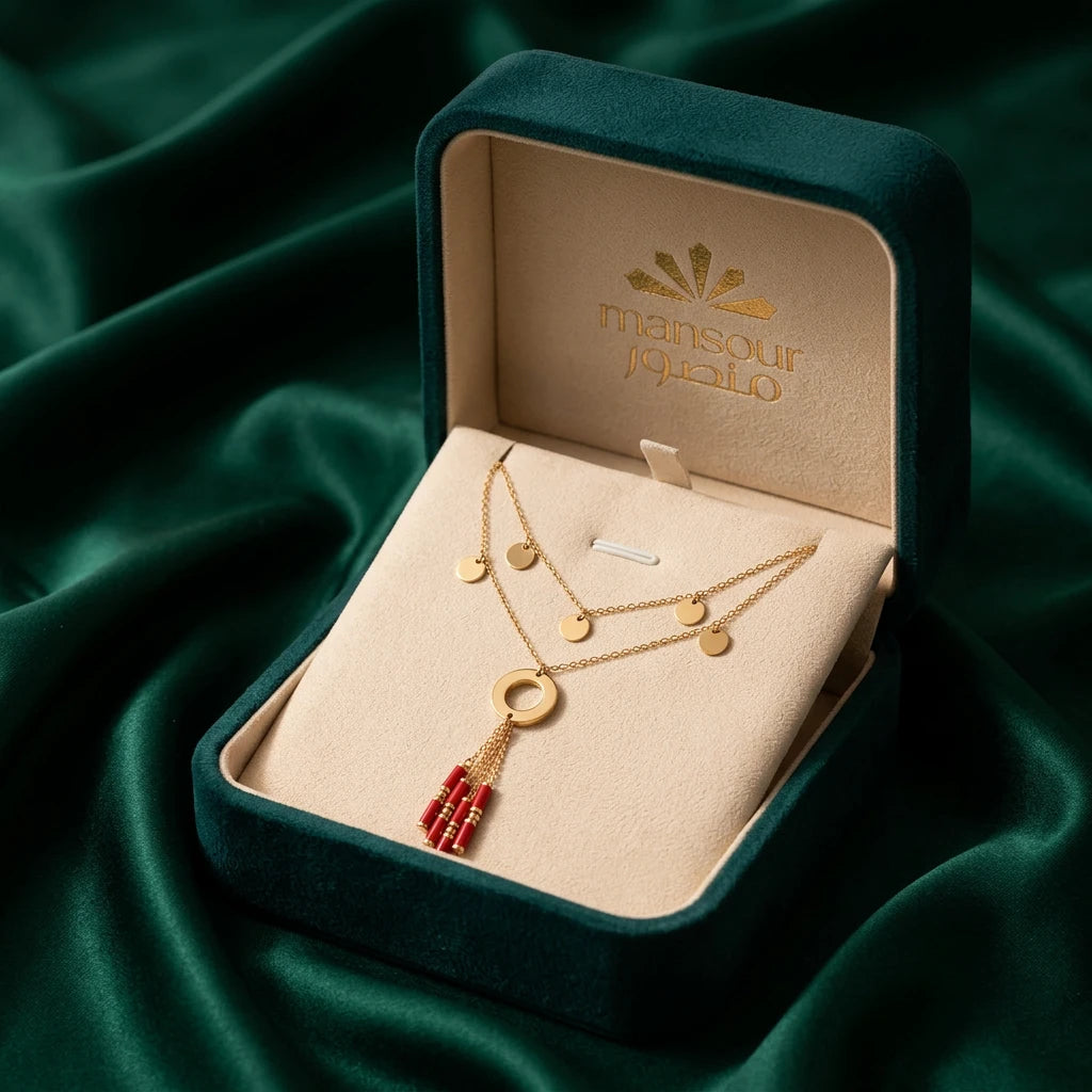 18K Gold Necklace with Long Harmonious Pendants