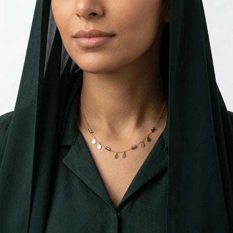 18K Gold Pendant with Touches Drops Design In Turquoise
