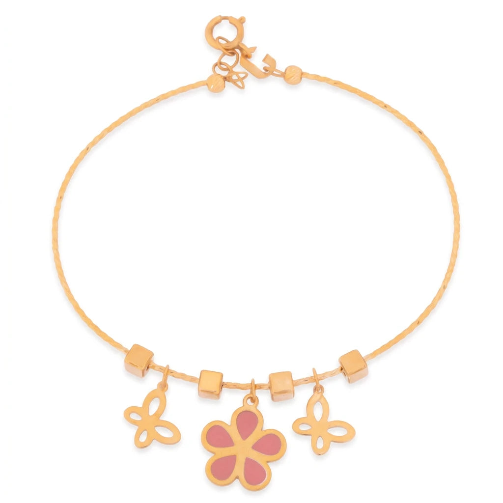 18K GoldKids Bracelet with Floral Butterfly Design