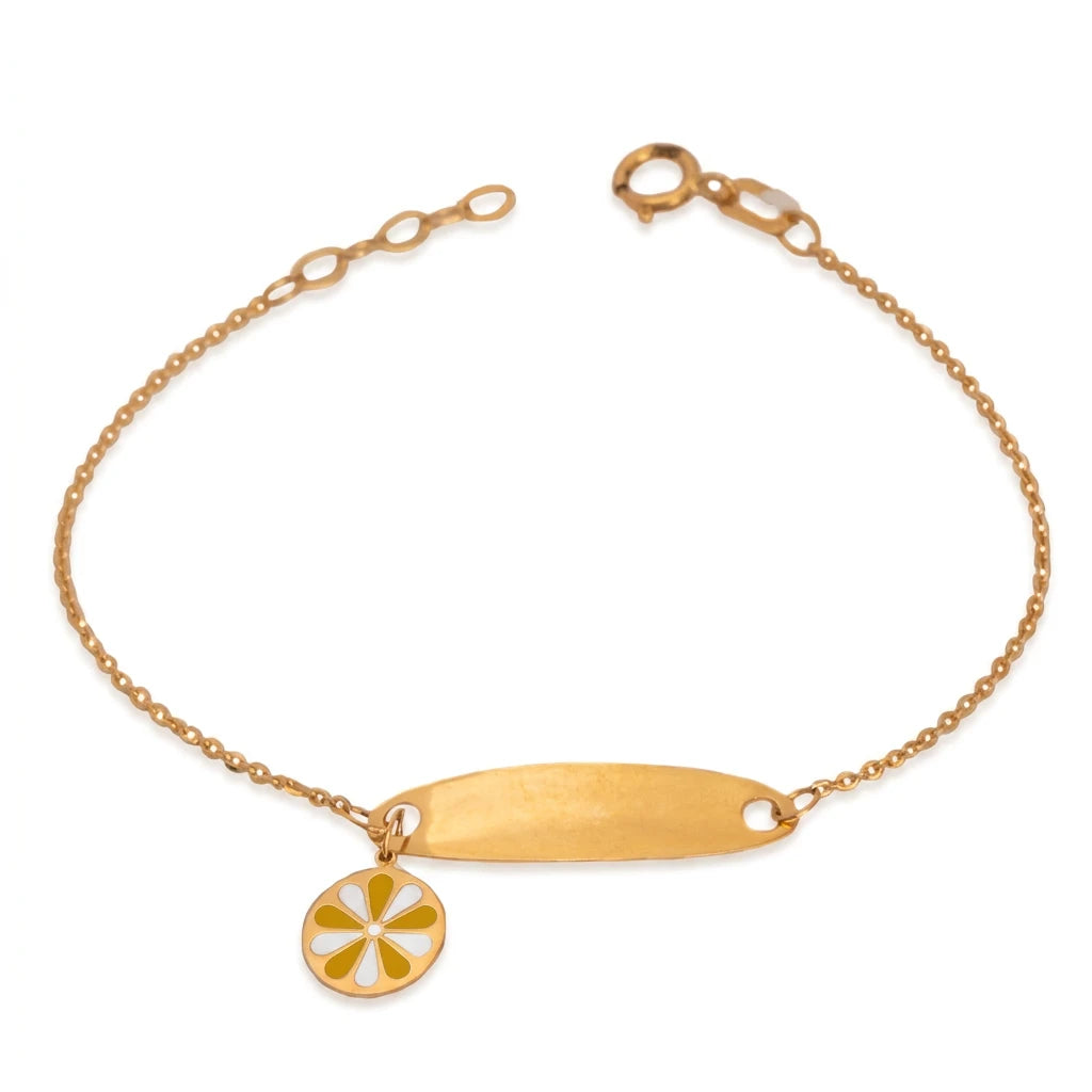 18K Gold Children's Bracelet with Name Separator and Flower Charm