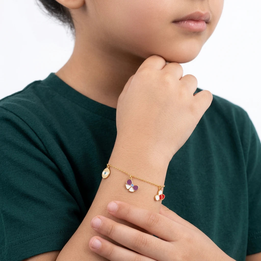 18K Gold Kids Chain Bracelet with Butterfly Design