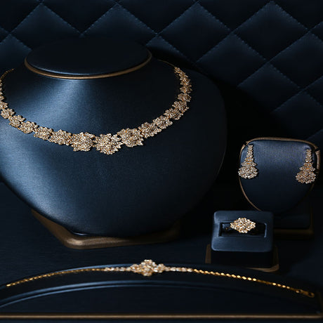 18K Gold Sunflower Set with Harmonious Floral Engravings