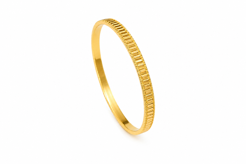 21K Gold Bangle with Ribbed Beaded Edges